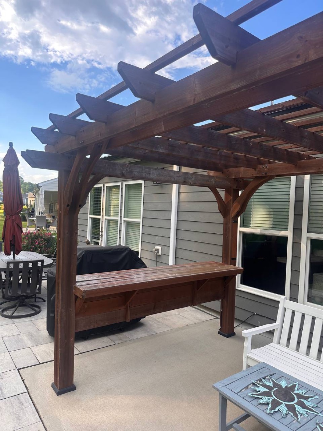 Pergola and built-in bar after staining