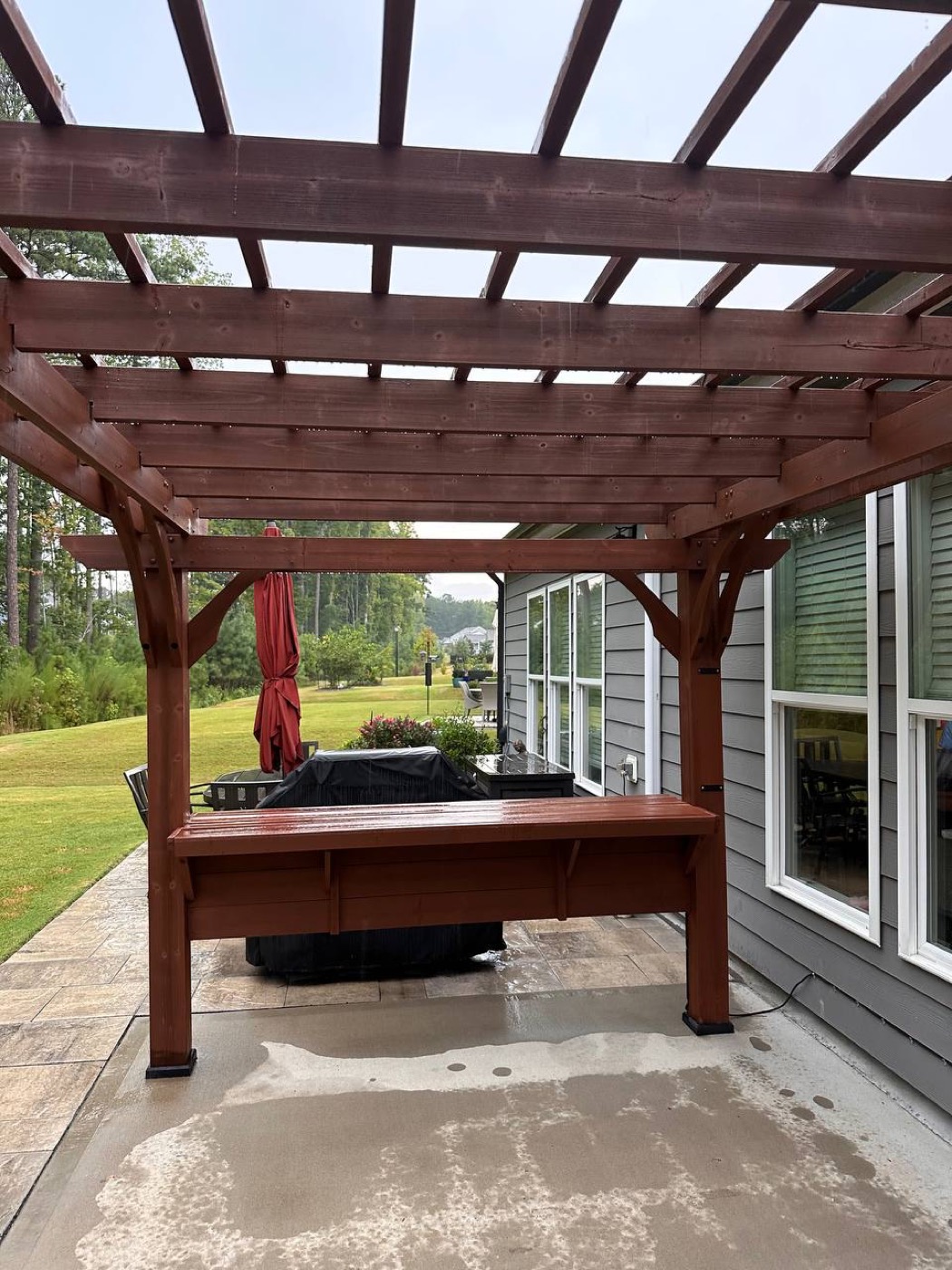 Restained pergola beams and posts